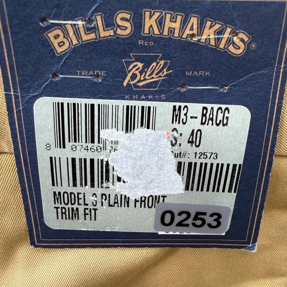 Bills Khakis M3 Trim Fit Plain Front Trousers Mens 40 Tan Cotton Made in USA NWT